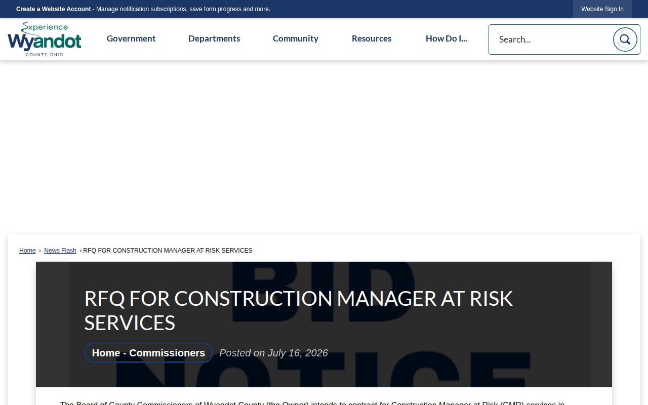 Wyandot County New Jail Project official notice