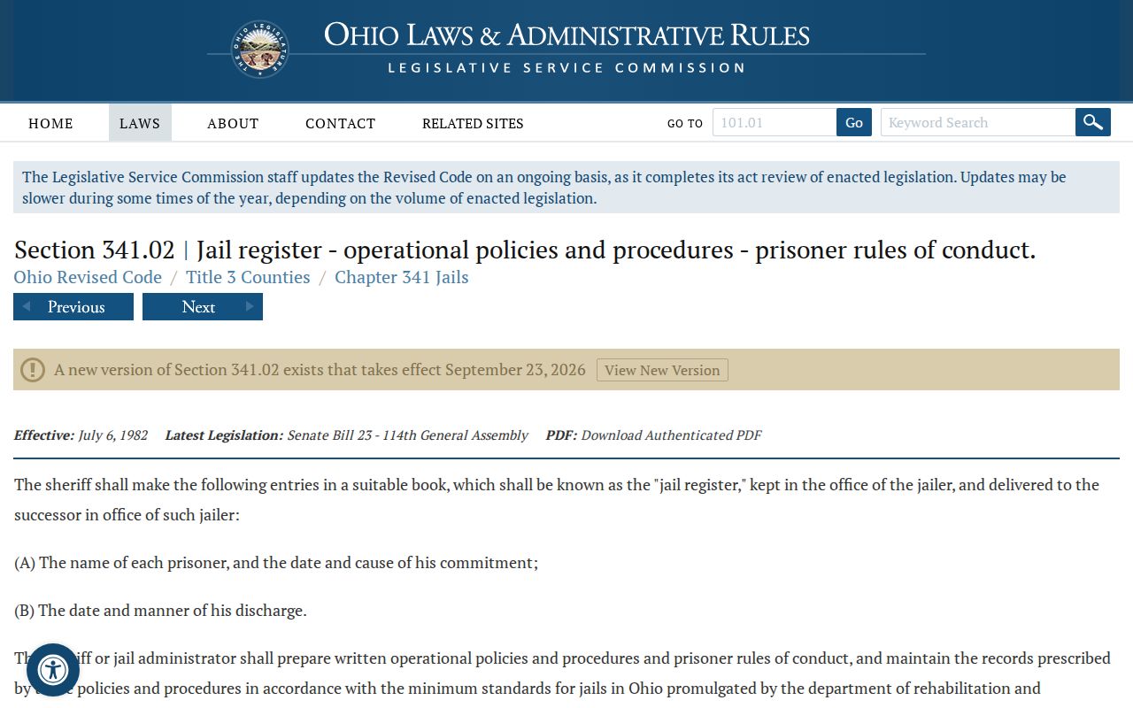 Ohio jail register law for Wyandot County release records