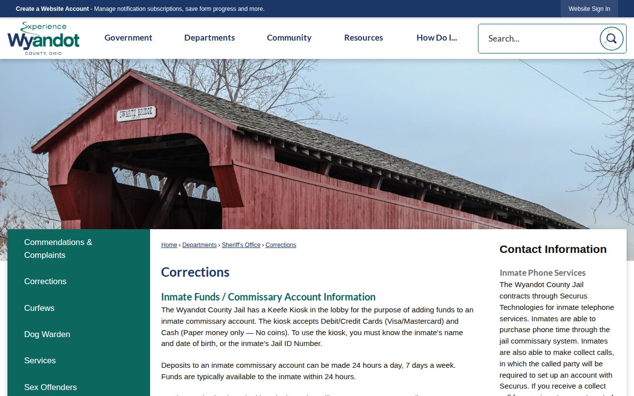 Wyandot County Jail corrections page for release and court records