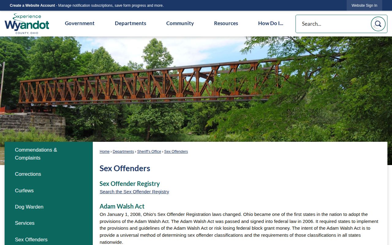 Wyandot County registry information separate from VINELink inmate release search